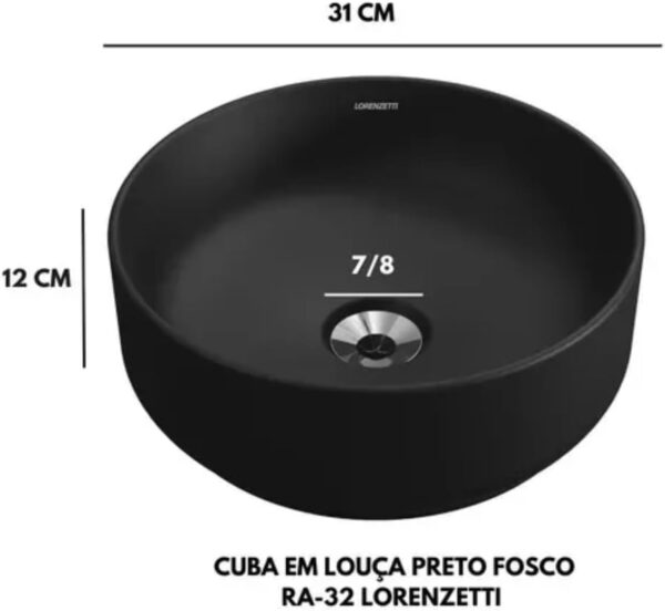 Cuba Redonda de Apoio RA-32 Preto Fosco Lorenzetti - Image 2