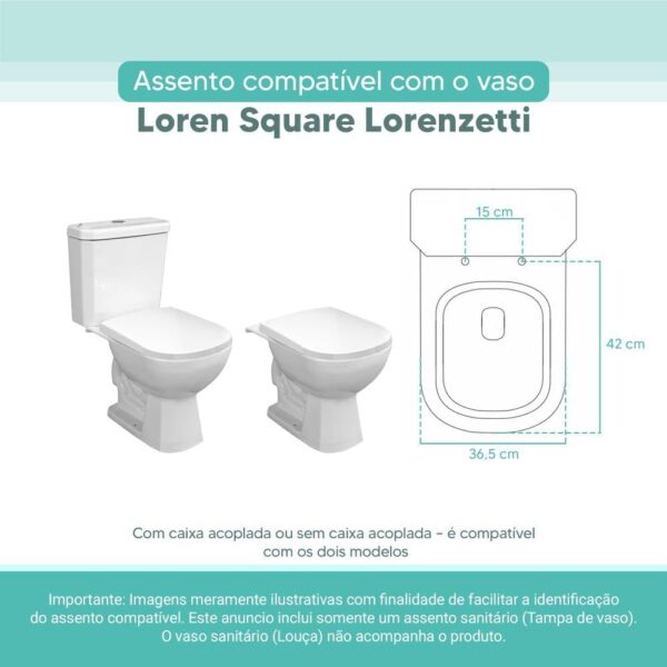 Assento Sanitário Tampa de Vaso Branco Mdf Laqueado Loren Square para bacia Lorenzetti - Image 3